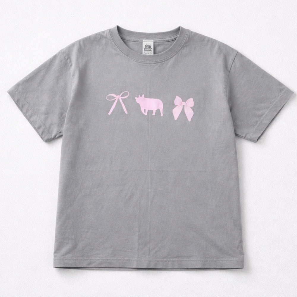 Comfort Colors Girl's Gray Tee with Pink Graphics NWT